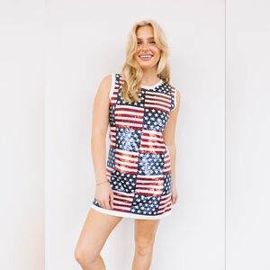 Queen Of Sparkles Full Sequin Stars & Stripes Tank Dress